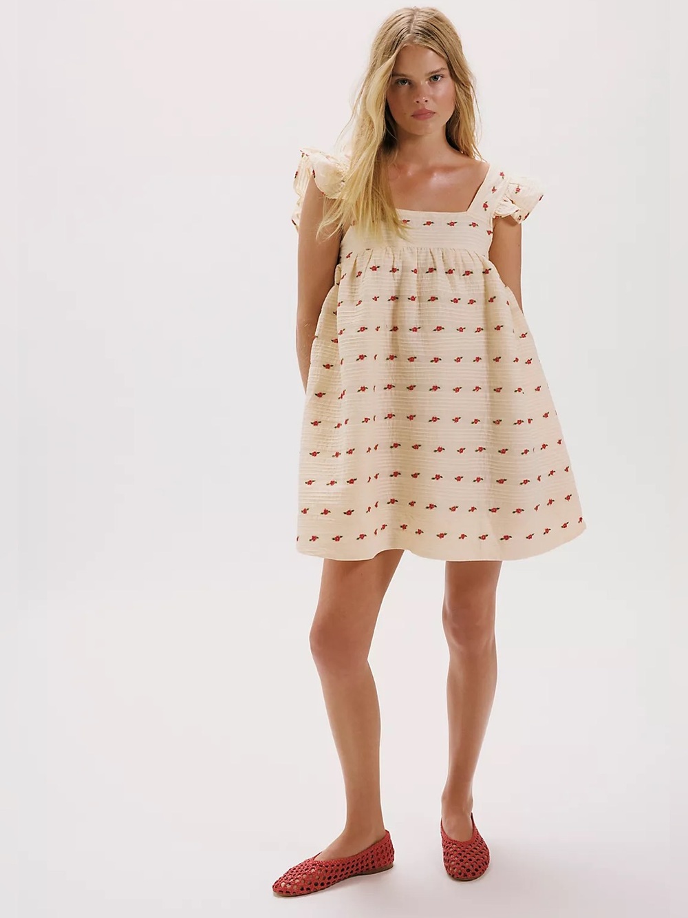 For Love & Lemons Aster Babydoll Mini Dress | Cream + Red Floral | S | NWT